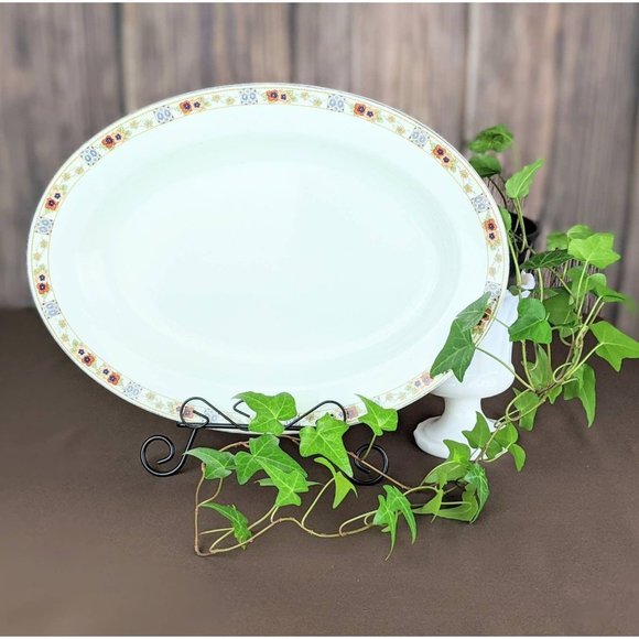 Large Vtg White Porcelain Autumn Fall Turkey Platter | 14" Oval Serving Platter - Picture 2 of 9